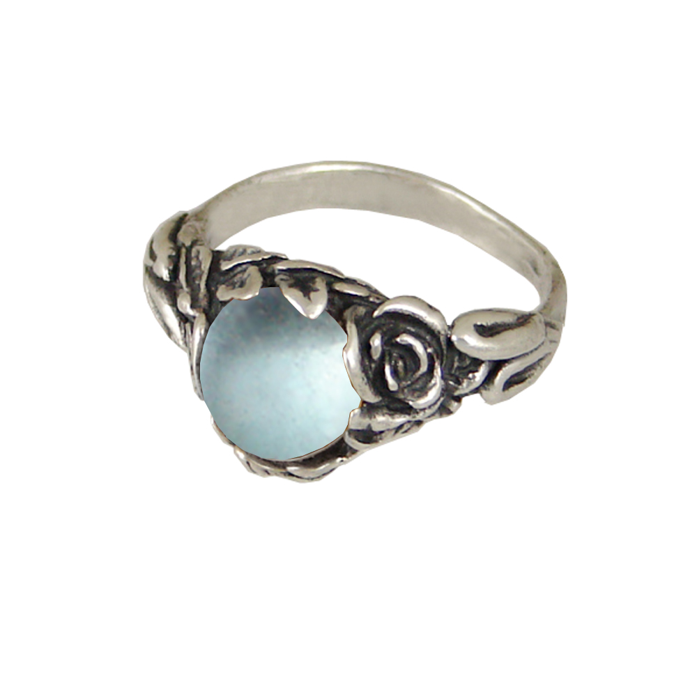 Sterling Silver Rose Ring with Blue Topaz Size 5